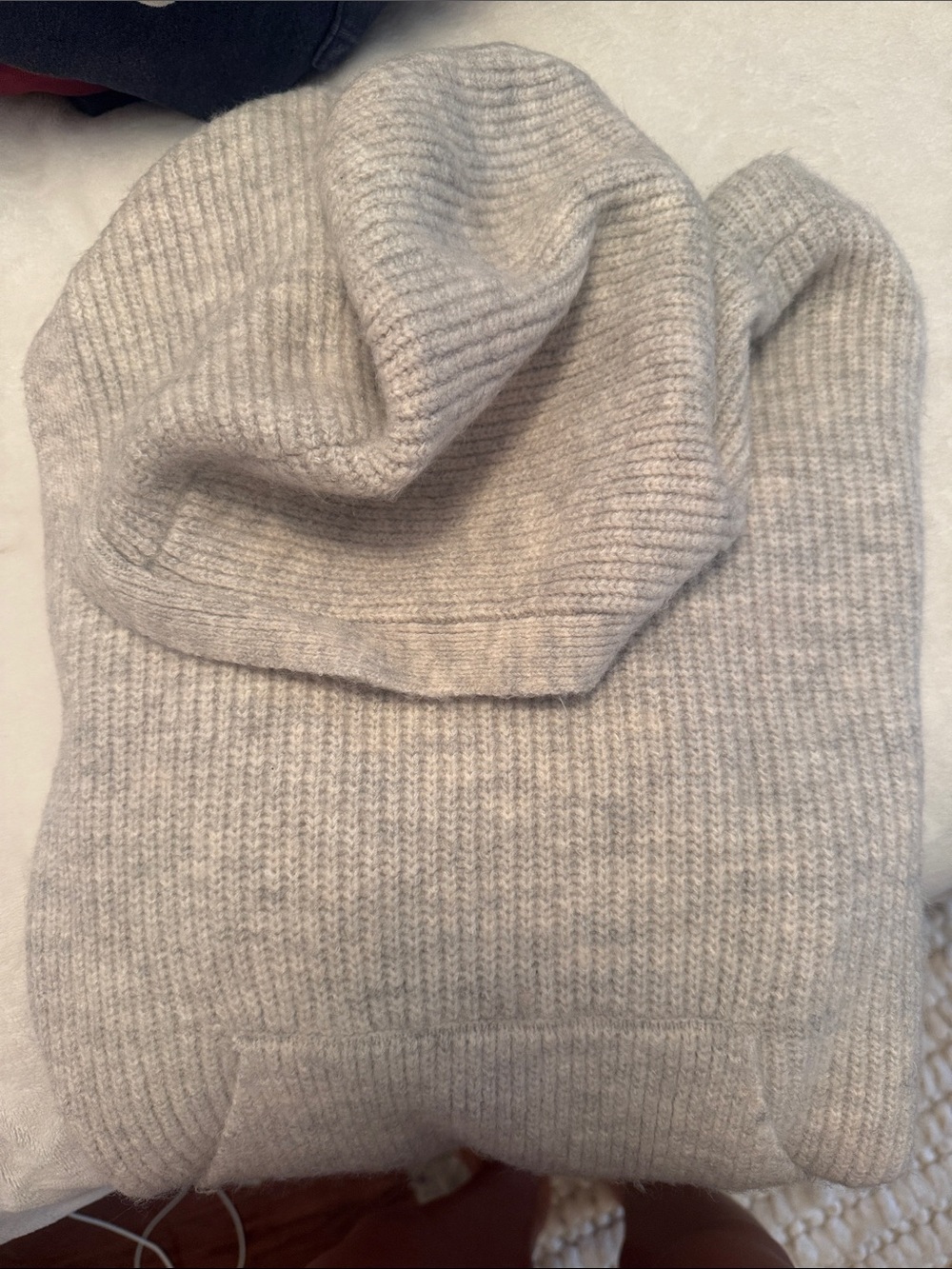 Soft Ribbed Cream Hoodie Sweater